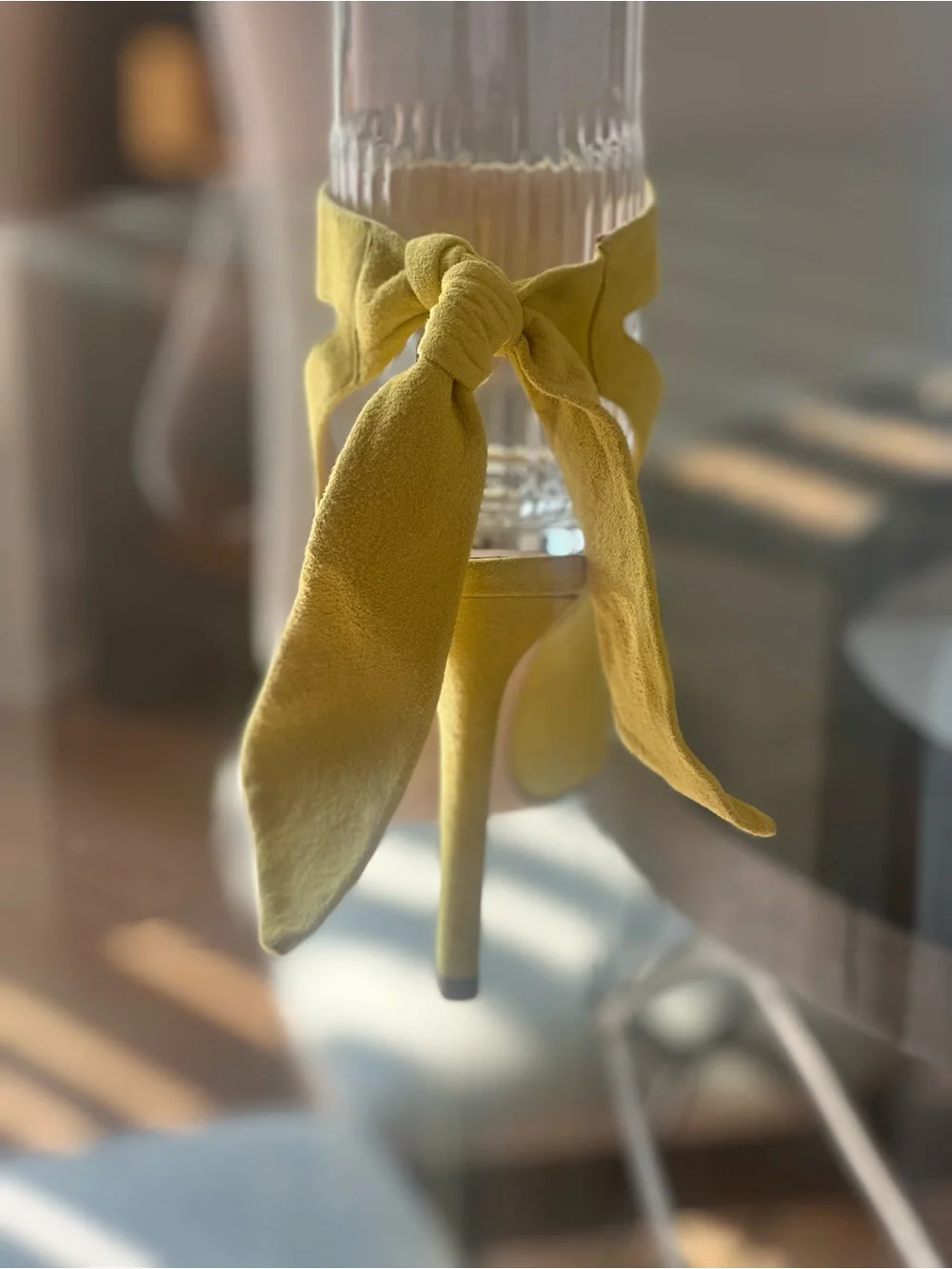 Zara Yellow Suede Tie-Ankle Open-Toe Heels